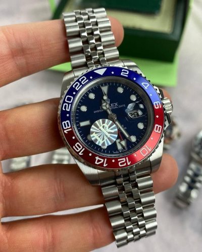 Rolex GMT Master II Ceramic Bezel Design With Silver Chain Strap