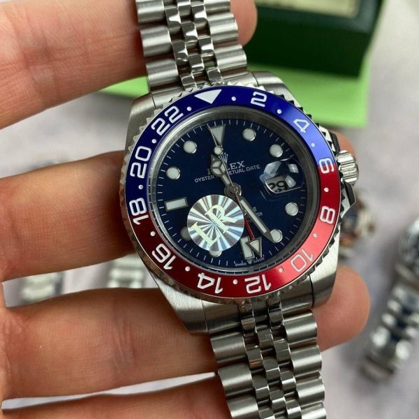 Rolex GMT Master II Ceramic Bezel Design With Silver Chain Strap