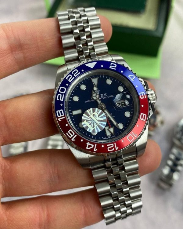 Rolex GMT Master II Ceramic Bezel Design With Silver Chain Strap