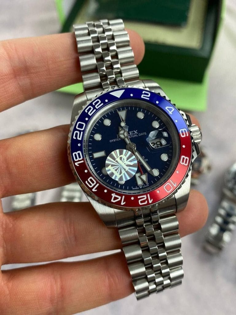 Rolex GMT Master II Ceramic Bezel Design With Silver Chain Strap