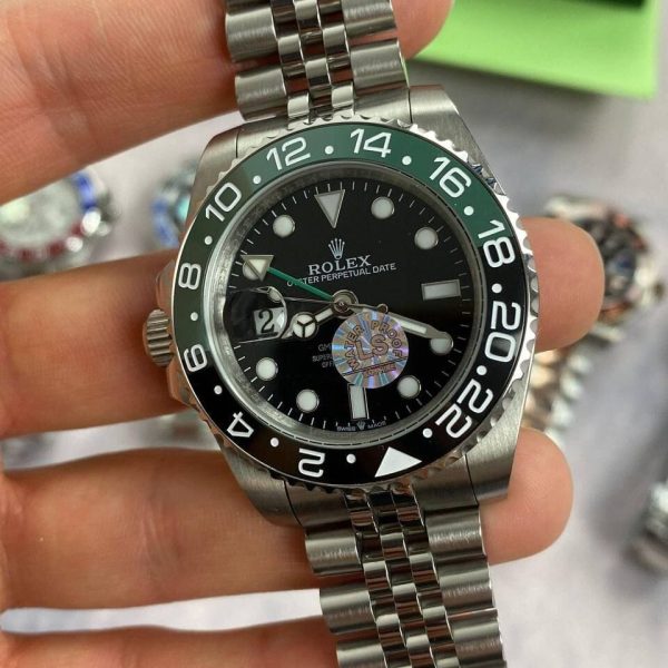 Rolex GMT Master II With Silver Chain Strap and Green Dial