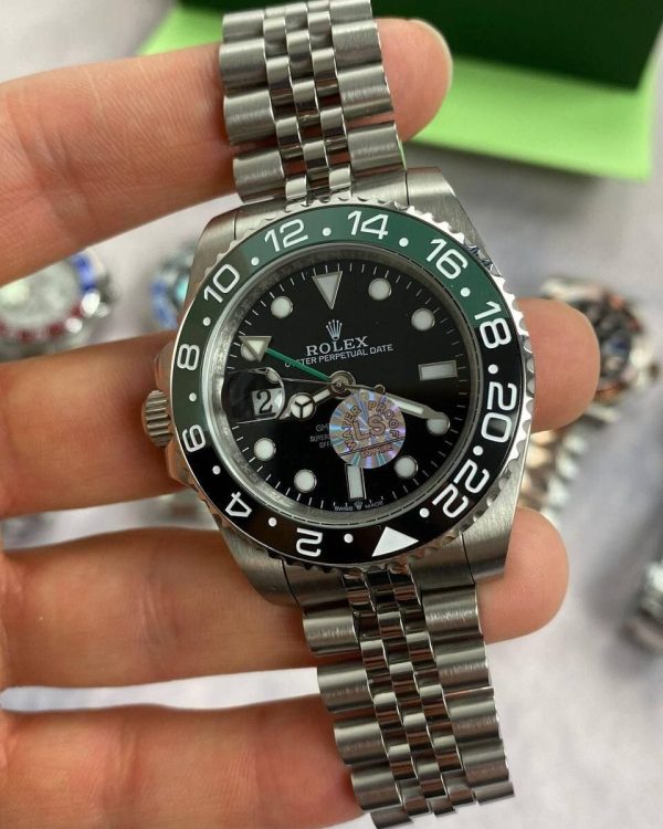 Rolex GMT Master II With Silver Chain Strap and Green Dial