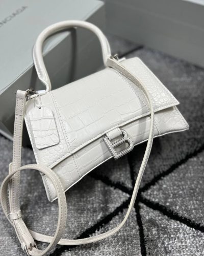 Balenciaga Hourglass Mini Bag – Women’s Genuine Leather Top Handle & Crossbody Style (White)