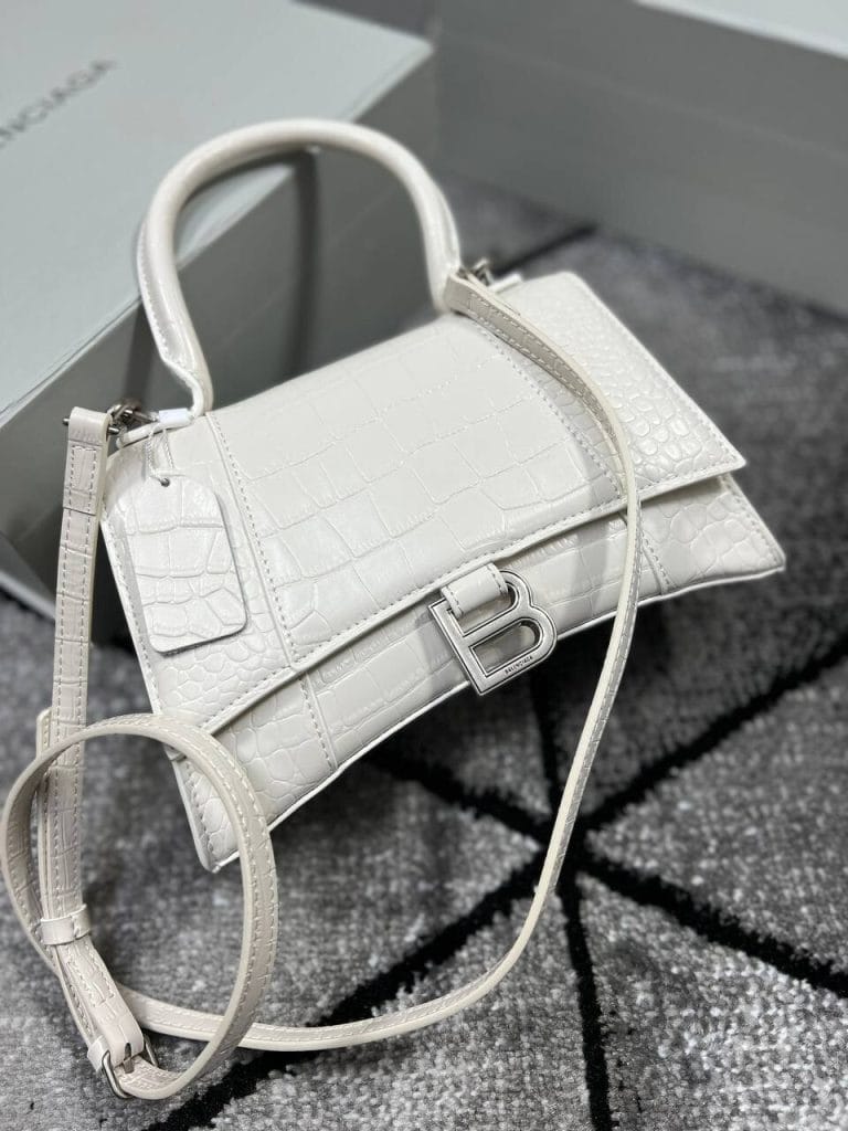 Balenciaga Hourglass Mini Bag – Women’s Genuine Leather Top Handle & Crossbody Style (White)