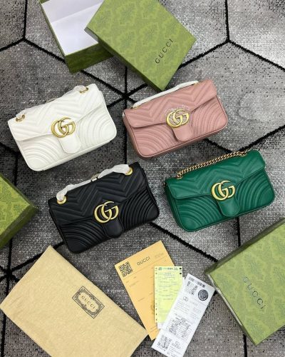 Gucci Marmont GG Logo Mini Bag Women's Leather Handbags in White, Green, Dusty Rose, & Black Colours