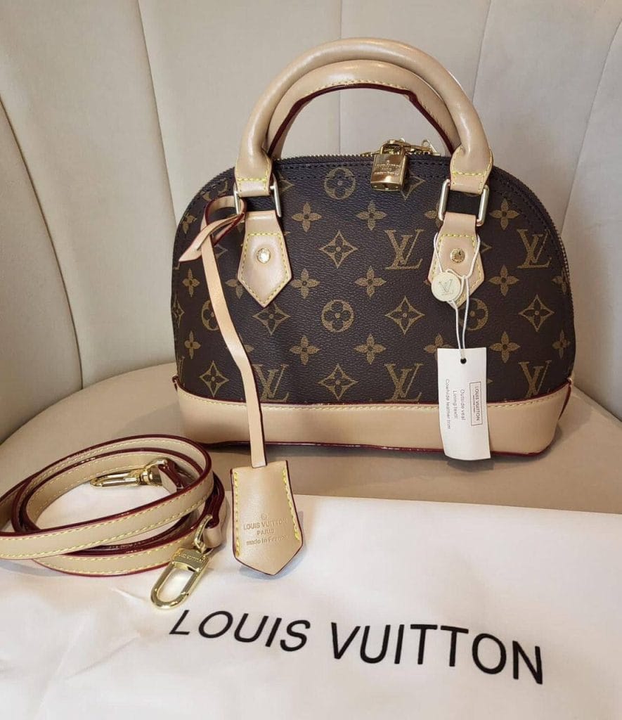 Louis Vuitton Monogram Replica Alma PM Crossbody Bag Brown Faux Leather Designer Handbag for Women
