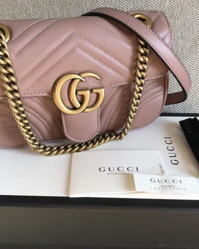 Gucci Marmont GG Logo Mini Bag Women’s Leather Handbag in Dusty Rose Colour Gucci Marmont GG Logo Mini Bag Women's Leather Handbag in Dusty Rose Colour