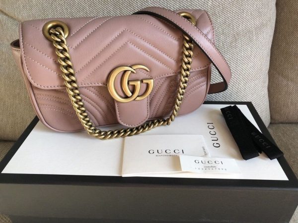 Gucci Marmont GG Logo Mini Bag Women's Leather Handbag in Dusty Rose Colour Gucci Marmont GG Logo Mini Bag Women's Leather Handbag in Dusty Rose Colour
