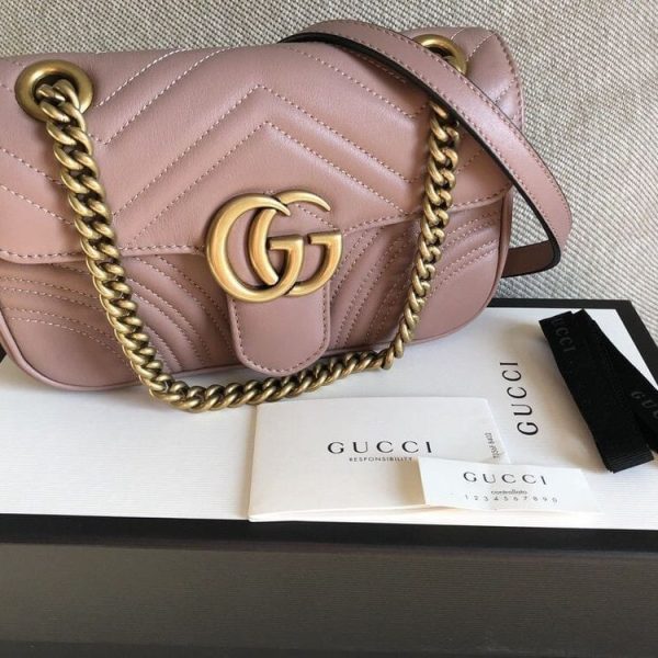Gucci Marmont GG Logo Mini Bag Women's Leather Handbag in Dusty Rose Colour