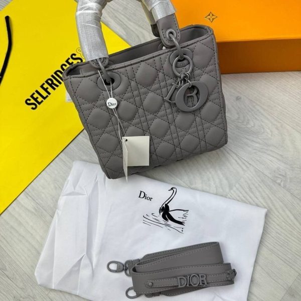 Mini Lady Dior Bag Ultramatte Cannage Calfskin Designer Handbag In Grey Colour