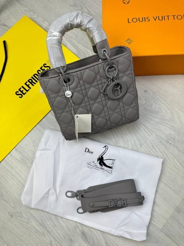 Mini Lady Dior Bag Ultramatte Cannage Calfskin Designer Handbag In Grey Colour Mini Lady Dior Bag Ultramatte Cannage Calfskin Designer Handbag In Grey Colour