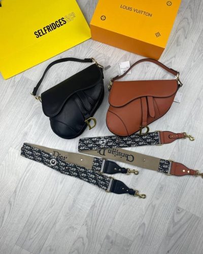 Christian Dior Replica Saddle Micro Shoulder Bag with Strap in Black and Brown