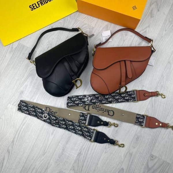 Christian Dior Replica Saddle Micro Shoulder Bag with Strap in Black and Brown