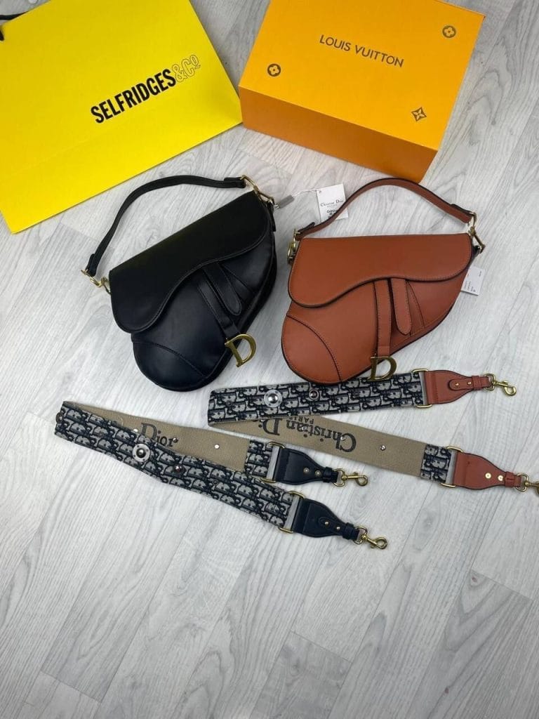 Christian Dior Replica Saddle Micro Shoulder Bag with Strap in Black and Brown
