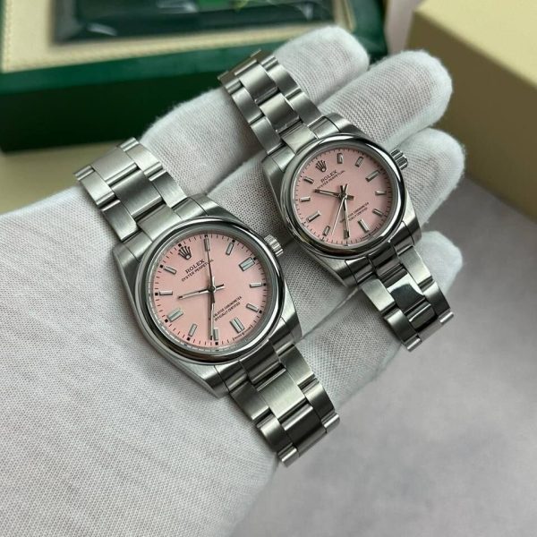Girls Rolex Oyster Perpetual on an Oyster Bracelet with Pink Dial