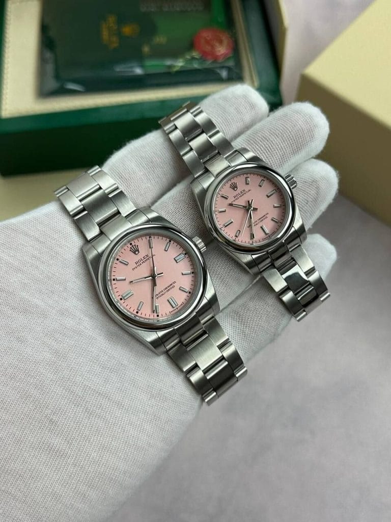 Girls Rolex Oyster Perpetual on an Oyster Bracelet with Pink Dial