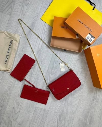 Louis Vuitton Trio Felicie Crossbody Bag for Women Stylish Red Empreinte Edition
