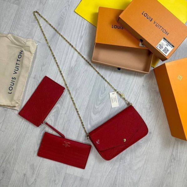 Louis Vuitton Trio Felicie Crossbody Bag for Women Stylish Red Empreinte Edition