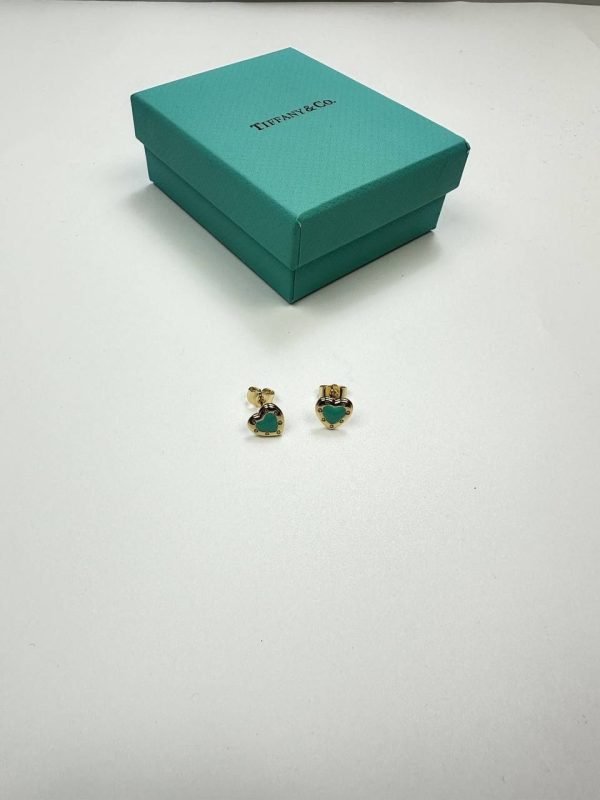 TIFFANY&CO. EAR RING gold with blue heart TIFFANY&CO. EAR RING gold with blue heart