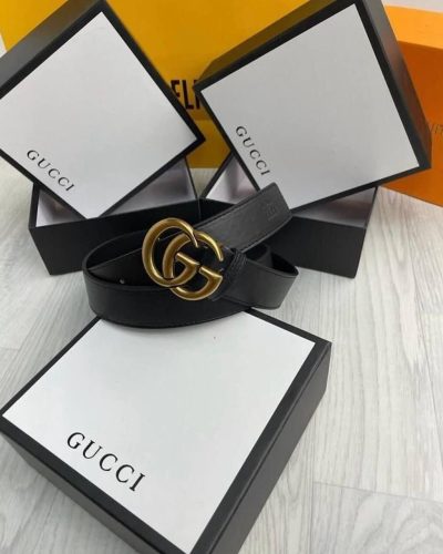 Gucci Monogram Black Belt GG Logo In Golden Colour Buckle