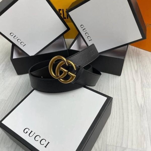 Gucci Monogram Black Belt GG Logo In Golden Colour Buckle