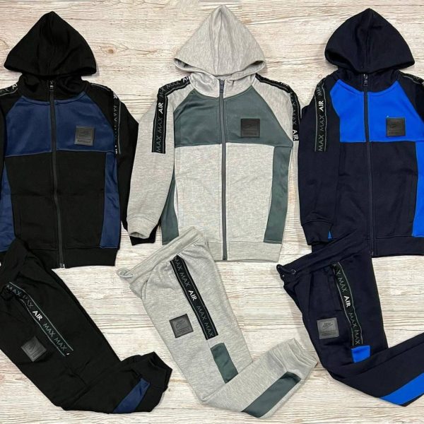 Nike Air Max Kids Tech Fleece Black Grey Blue Tracksuit