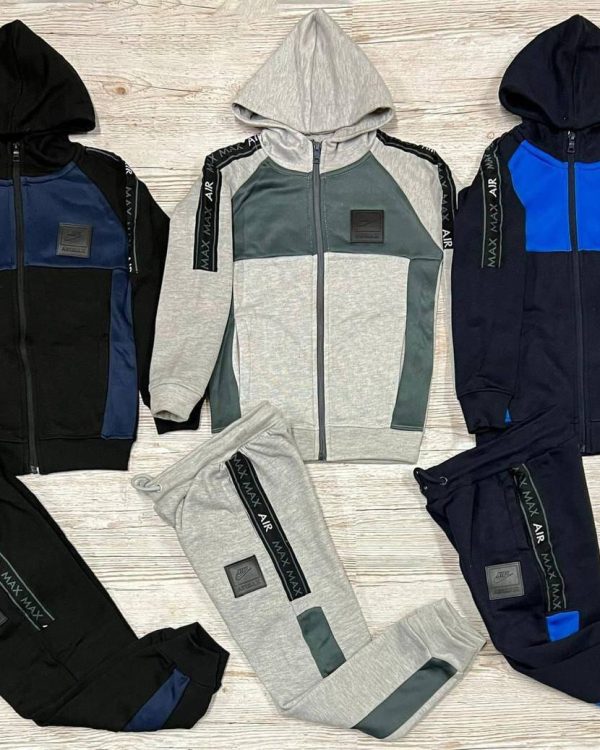Nike Air Max Kids Tech Fleece Black Grey Blue Tracksuit