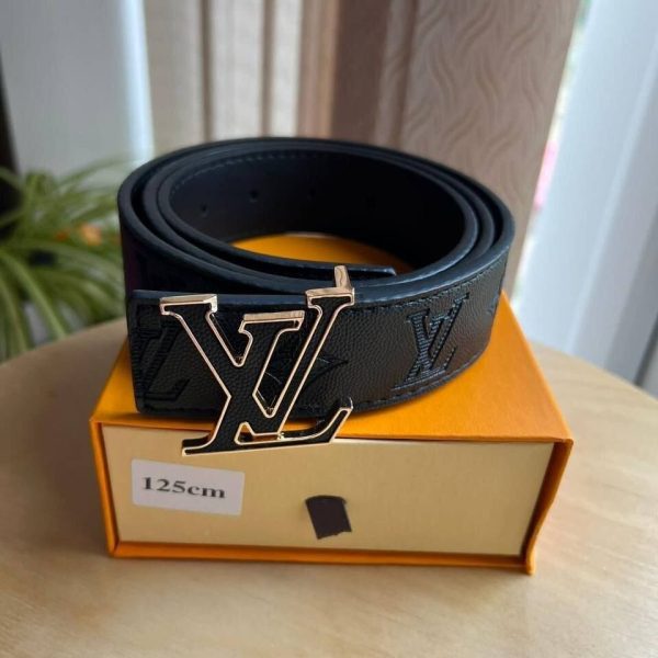 Louis Vuitton Men's Women's LV Logo Black & Golden Color Buckle Belt