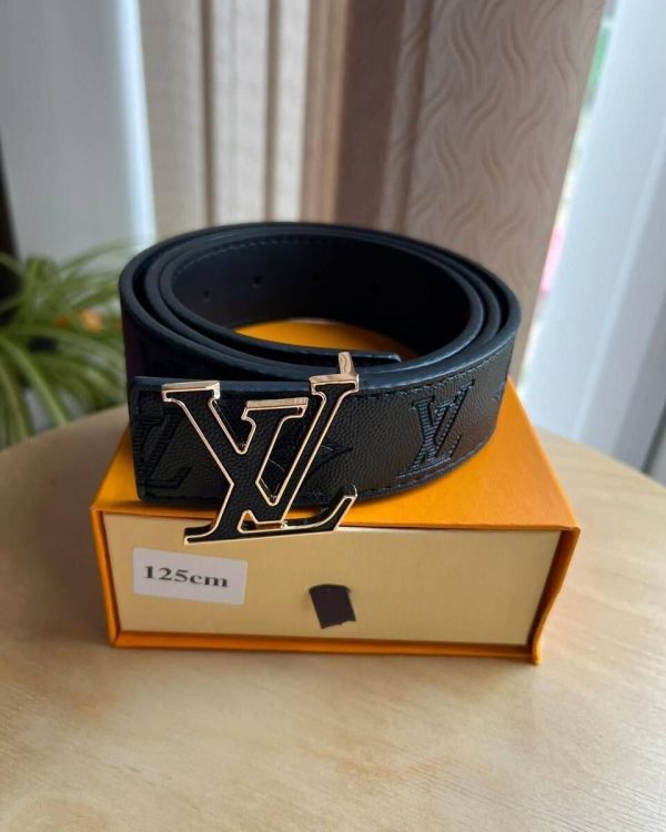 Louis Vuitton Men's Women's LV Logo Black & Golden Color Buckle Belt
