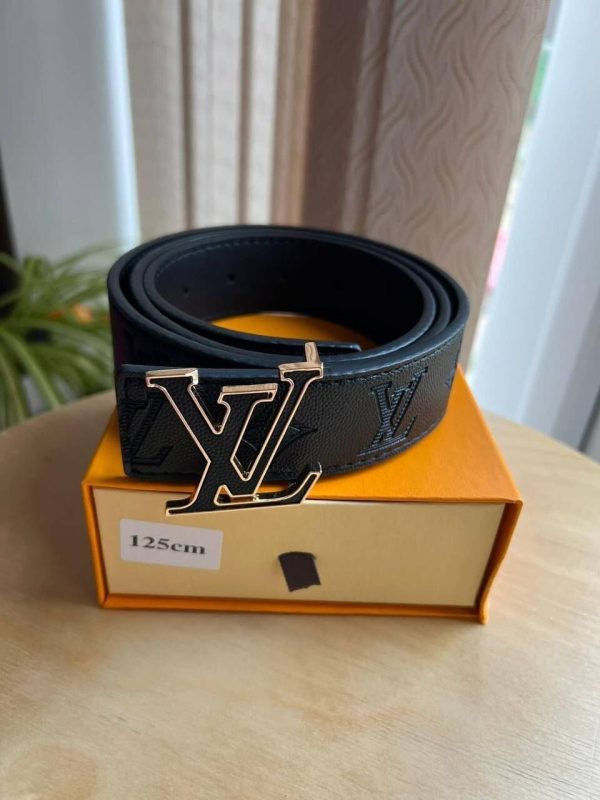 Louis Vuitton Men's Women's LV Logo Black & Golden Color Buckle Belt