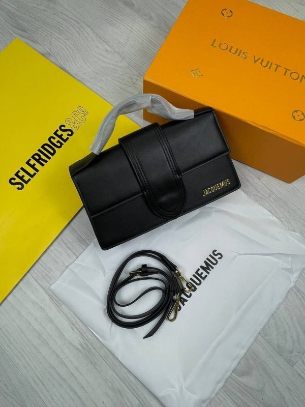 Jacquemus Inspired A+ Replica Leather Shoulder Bag Designer Style Mini Handbag with Handle & Long Strap In Black Color Jacquemus Inspired A+ Replica Leather Shoulder Bag Designer Style Mini Handbag with Handle & Long Strap In Black Color