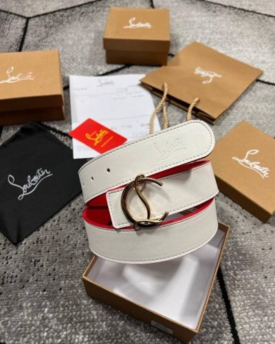 Christian Louboutin CL Logo Belt In White Colour Christian Louboutin CL Logo Belt In White Colour