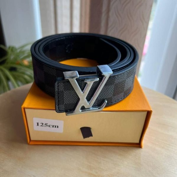 Louis Vuitton Damier Graphite Belt With Silver Monogram Logo Buckle