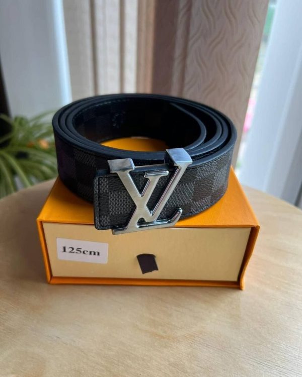 Louis Vuitton Damier Graphite Belt With Silver Monogram Logo Buckle
