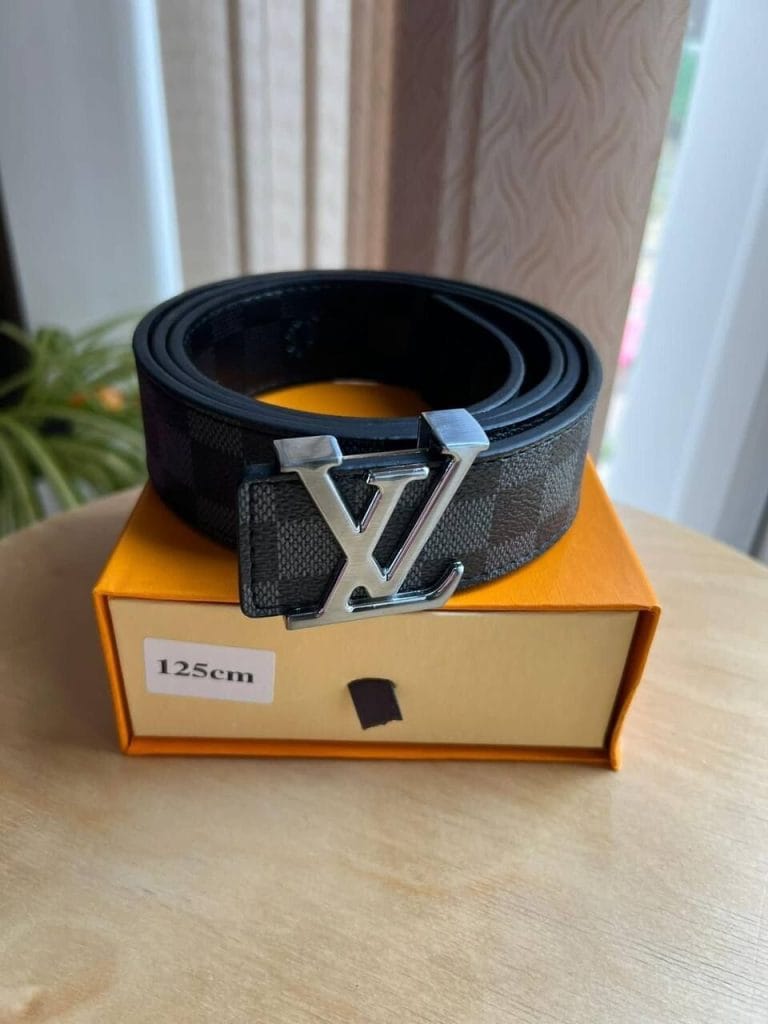 Louis Vuitton Damier Graphite Belt With Silver Monogram Logo Buckle