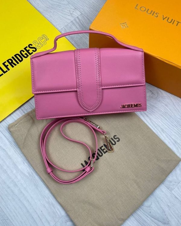 Jacquemus Inspired A+ Replica Leather Shoulder Bag Designer Style Mini Handbag with Handle & Long Strap In Pink Color