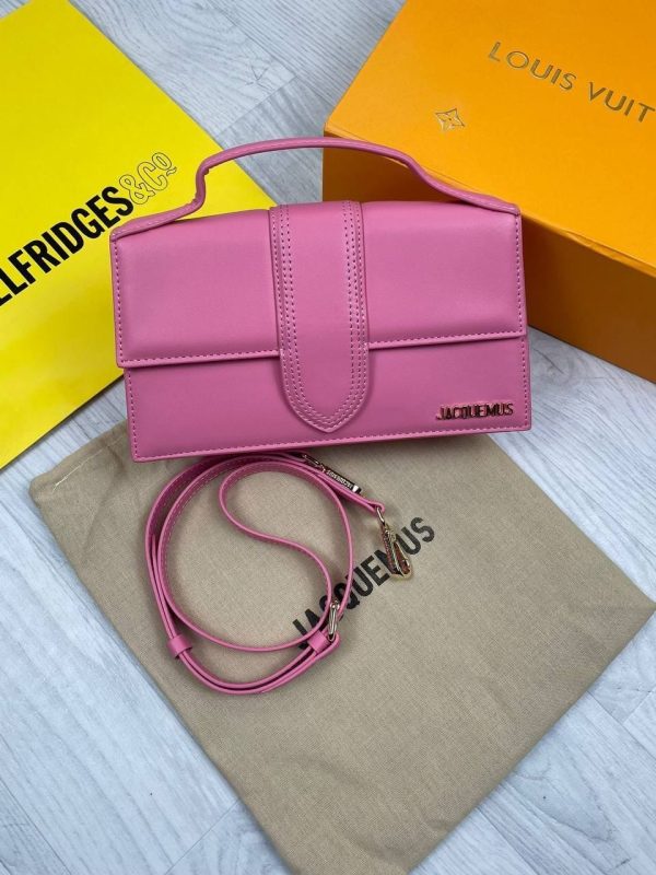 Jacquemus Inspired A+ Replica Leather Shoulder Bag Designer Style Mini Handbag with Handle & Long Strap In Pink Color Jacquemus Inspired A+ Replica Leather Shoulder Bag Designer Style Mini Handbag with Handle & Long Strap In Pink Color