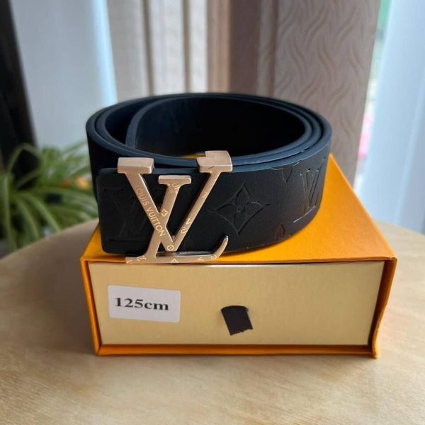 Louis Vuitton All Black Monogram Belt With Golden Buckle