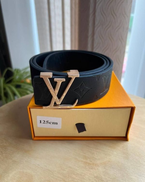 Louis Vuitton All Black Monogram Belt With Golden Buckle