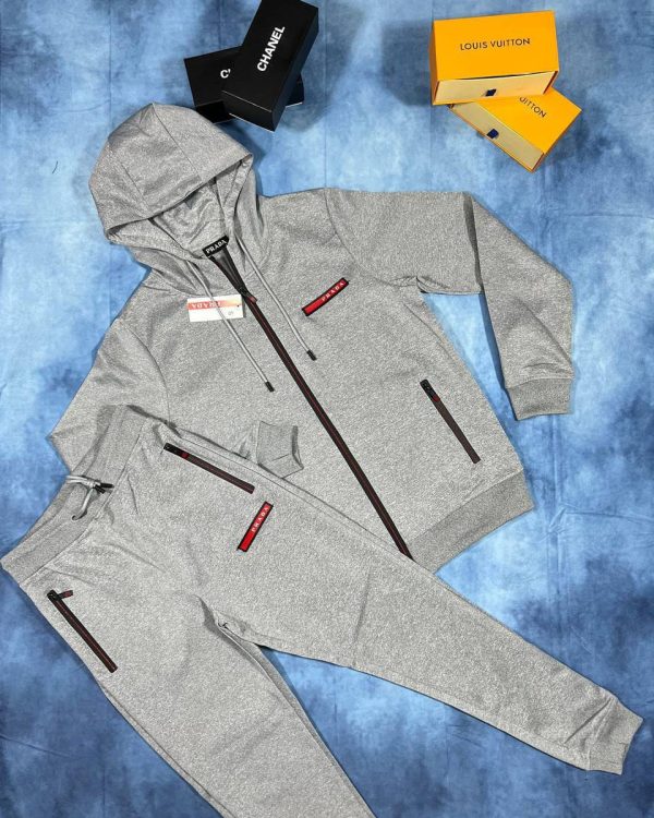 Prada Milano Zipper Tracksuit in grey color