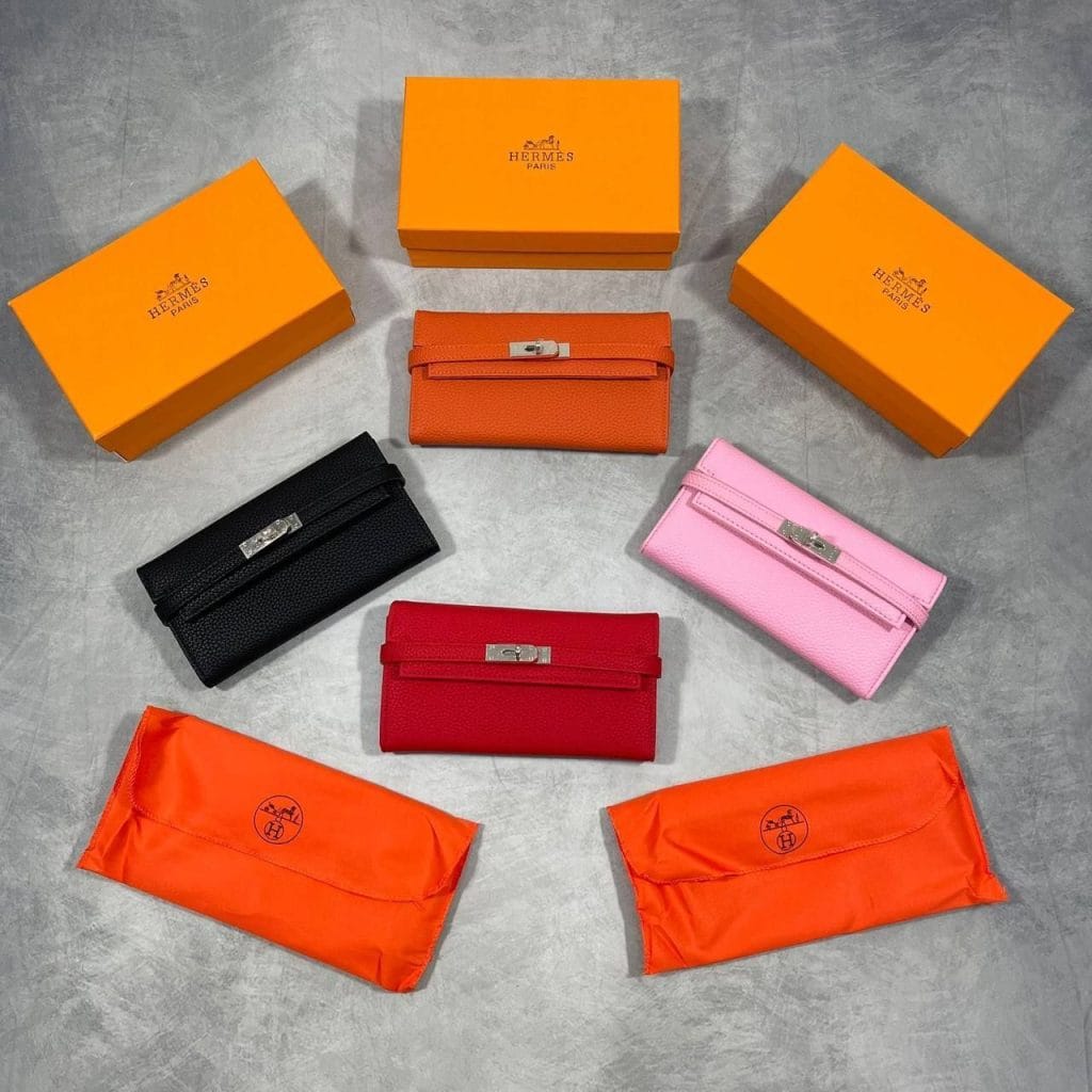 Hermes Kelly Long Wallet Padlock Design Women Luxury Bag in Black Orange Red and Pink Color