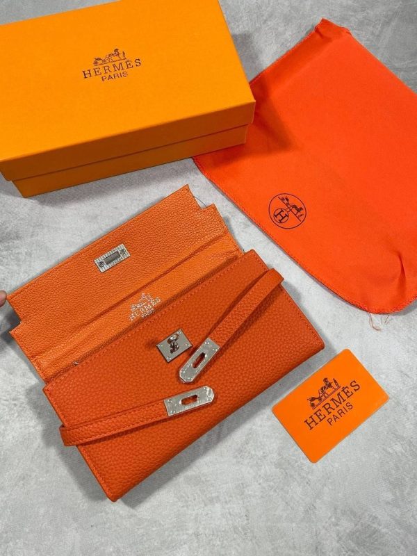 Hermes Kelly Long Wallet Padlock Design Women Luxury Bag in Orange Color Hermes Kelly Long Wallet Padlock Design Women Luxury Bag in Orange Color