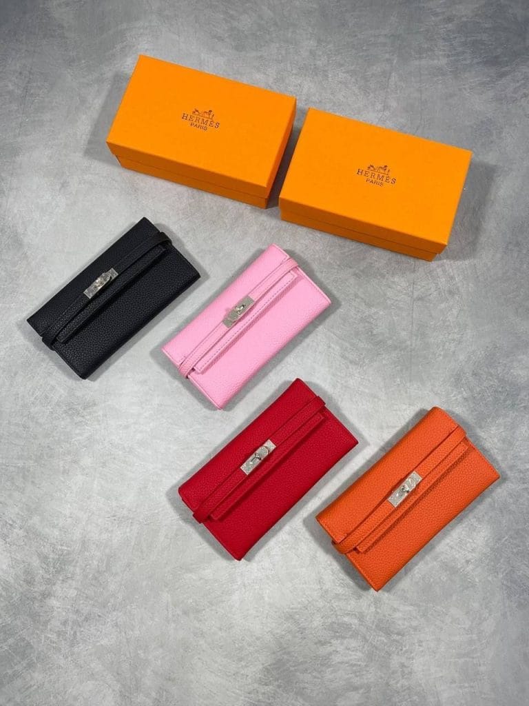 Hermes Kelly Long Wallet Padlock Design Women Luxury Bag in Black Orange Red and Pink Color