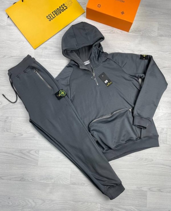 Moncler Men's Women's Replica Full Tracksuits With Hoodie in charcoal color Moncler Men's Women's Replica Full Tracksuits With Hoodie in charcoal color
