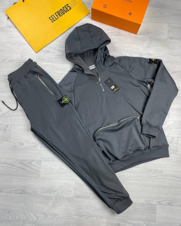 Moncler Men's Women's Replica Full Tracksuits With Hoodie in charcoal color