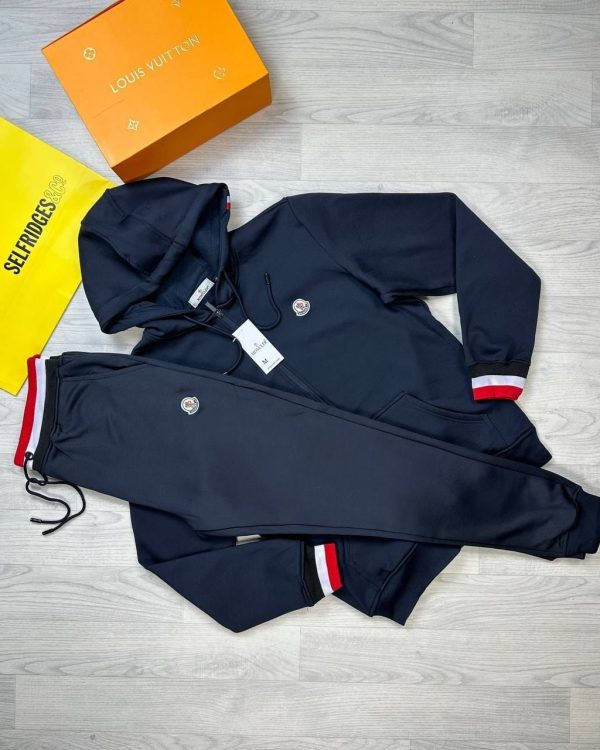 Moncler Men Women Rep Full Tracksuits Hoodie in navy blue color