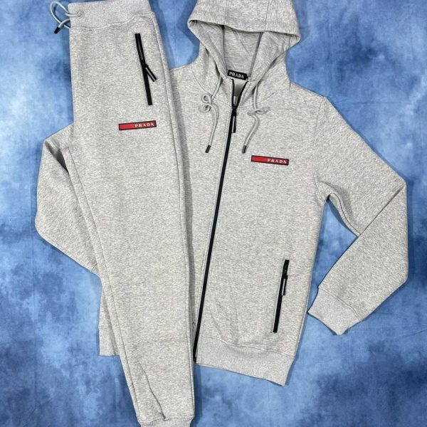 Prada Milano Men Replica Tracksuit in grey color