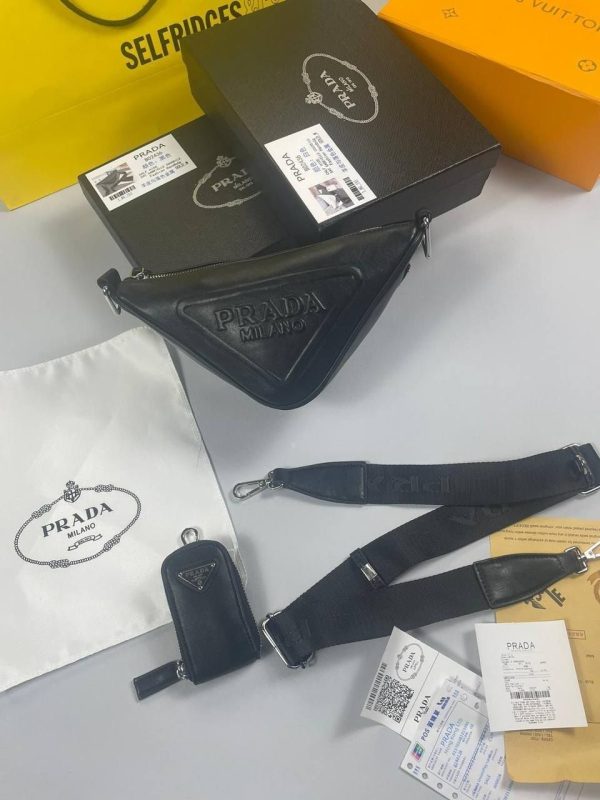Prada Milano Triangle Leather Shoulder Bag In Black Colour Prada Milano Triangle Leather Shoulder Bag In Black Colour