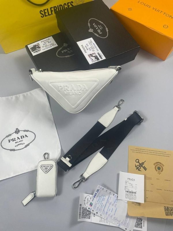 Prada Milano Triangle Leather Shoulder Bag In White Colour Prada Milano Triangle Leather Shoulder Bag In White Colour