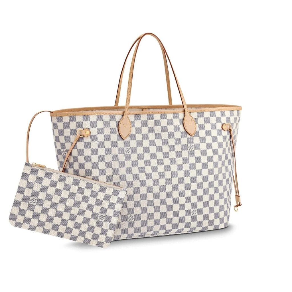 Louis Vuitton Designer Check Big Tote Bag UK LV Cream White Checkered Coated Canvas Damier Riverside Neverfull Inside Bags For Women